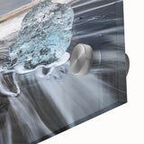 Close-up of a stunning acrylic glass wall art piece showcasing a vibrant glacier landscape design, featuring intricate details and a modern aesthetic, perfect for home decor.