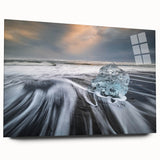 Acrylic glass wall art from the Glacier Design collection showcasing vibrant blue and white landscapes, elegantly displayed in a side view without pins, perfect for modern home decor.