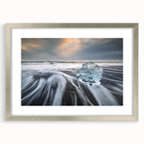 Framed wall art showcasing a stunning glacier landscape design with a silver mat and frame, perfect for enhancing modern home decor.