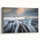 Framed canvas wall art showcasing a stunning glacier landscape design with silver accents, ideal for enhancing modern home decor. Perfect for nature enthusiasts.