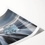 Glacier landscape wall art print showcasing a stunning icy terrain with vibrant blue tones, rolled and packaged in a protective cardboard tube for easy display.