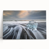 Stretched canvas wall art showcasing a stunning glacier landscape design with rich blue hues, perfect for adding a serene touch to home decor.