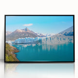 Framed acrylic wall art featuring a stunning glacier landscape design, set in a sleek black frame, perfect for enhancing modern home decor.