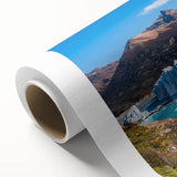 Vibrant rolled canvas wall art showcasing a serene landscape of a glacier with icy blues and whites, perfect for adding a tranquil touch to any space.