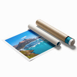 Rolled print of a serene glacier landscape design showcasing icy blues and whites, ideal for home decor, packaged securely in a durable tube for shipping.