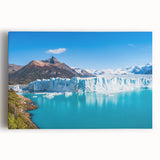 Stretched canvas artwork showcasing a stunning glacier landscape design with vibrant blues and whites, perfect for enhancing any modern decor.