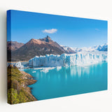 Stretched canvas wall art featuring a stunning glacier landscape design, showcasing vibrant blues and whites, perfect for adding a serene touch to any décor.
