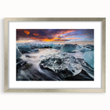 Framed wall art collection showcasing a stunning glacier landscape design with a silver mat and frame, ideal for modern home decor. Perfect for nature lovers.