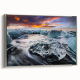 Framed canvas wall art showcasing a stunning glacier landscape design in silver frame, ideal for modern home decor. Perfect for adding a serene touch to interiors.