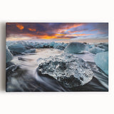 Stretched canvas artwork showcasing a vibrant glacier landscape design in hues of blue and white, perfect for modern home decor and art enthusiasts.
