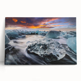Stretched canvas wall art featuring a stunning glacier landscape design, showcasing vibrant blues and whites, perfect for enhancing modern home decor.
