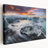 Stretched canvas wall art showcasing a stunning glacier landscape design, featuring icy blue hues and intricate details, perfect for modern home decor.