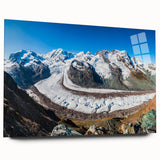 Acrylic glass wall art collection showcasing a stunning glacier landscape design in a side view, highlighting its vibrant colors and modern aesthetic, perfect for home décor.