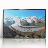 Framed acrylic wall art featuring a stunning glacier landscape design in silver, showcasing intricate details and vibrant colors, perfect for modern home decor.