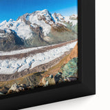 Close-up of a framed canvas showcasing a vibrant glacier landscape design, highlighting intricate details and textures, perfect for modern home decor or art collection.