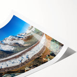 Stunning rolled print of a glacier landscape, showcasing vibrant blues and whites, ideal for modern home decor, packaged securely in a protective tube.