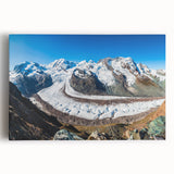 Stretched canvas wall art showcasing a stunning glacier landscape design with vibrant blues and whites, perfect for modern interior decor and nature enthusiasts.