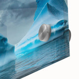 Close-up of a vibrant acrylic glass wall art piece showcasing a stunning glacier landscape design, featuring intricate details and vivid colors, perfect for modern decor.