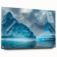 Acrylic glass wall art collection showcasing a stunning glacier landscape design, featuring a side view with decorative pins, perfect for modern home decor.