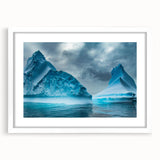Framed landscape wall art featuring a stunning glacier design with a white mat, displayed from the front in a modern setting, perfect for home decor enhancement.