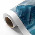 Colorful rolled canvas artwork showcasing a stunning glacier landscape design, emphasizing vibrant blues and whites. Ideal for home decor or nature-inspired spaces.