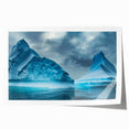 Abstract glacier landscape wall art print showcasing cool blue and white hues, rolled for shipment in protective packaging, ideal for modern home decor.