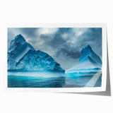 Abstract glacier landscape wall art print showcasing cool blue and white hues, rolled for shipment in protective packaging, ideal for modern home decor.