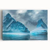 Stretched canvas wall art depicting a stunning glacier landscape with vibrant blues and whites, perfect for enhancing home decor and creating a serene atmosphere.
