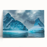 Stretched canvas wall art showcasing a stunning glacier landscape design, featuring vibrant blues and whites, perfect for modern home decor.