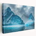 Stretched canvas wall art depicting a vibrant glacier landscape, showcasing icy blues and whites with a detailed side view, perfect for modern home decor.