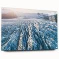 Acrylic glass wall art showcasing a vibrant glacier landscape design, viewed from the side with pins for easy hanging, enhancing modern decor with nature-inspired aesthetics.