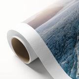 Stunning rolled canvas wall art showcasing a vibrant glacier landscape design with rich blues and whites, ideal for home décor. Perfectly packaged for display.