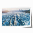 Stunning rolled print of a glacier landscape design, showcasing vibrant blues and whites, perfect for home decor. Packaged securely in a cardboard tube.