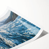 Vibrant rolled print of a glacier landscape, showcasing intricate ice formations and serene blues, ideal for adding a touch of nature to home decor.