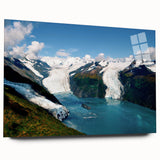 Acrylic wall art collection showcasing a stunning glacier landscape design, displayed in a sleek side view without pins. Perfect for modern home decor.