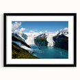 Framed landscape wall art showcasing a stunning glacier design with a black mat, perfect for modern home decor. Ideal for adding a touch of nature-inspired elegance to any room.