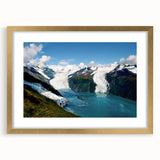 Elegant framed wall art featuring a stunning glacier landscape design with a gold mat, perfect for enhancing modern decor. Ideal for nature lovers and home aesthetics.