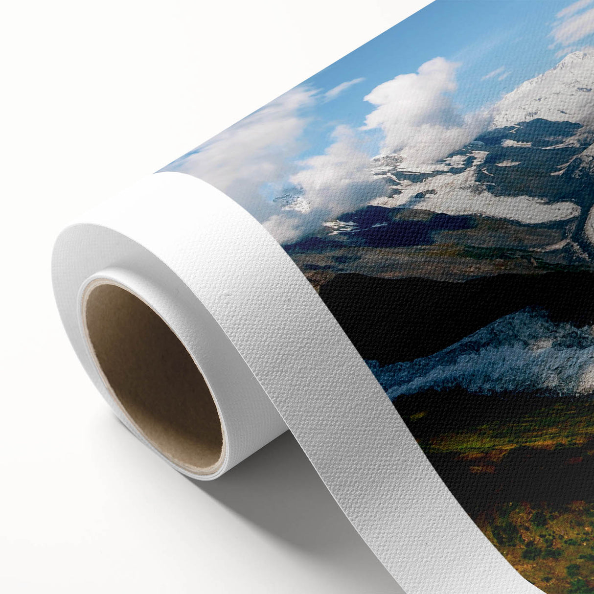 Stunning rolled canvas wall art featuring a vibrant glacier landscape design, showcasing deep blues and whites, perfect for adding a serene touch to home decor.