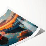 Vibrant landscape harbor wall art print showcasing serene ocean views and colorful boats, rolled for easy shipping and display in any home or office decor.