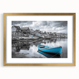 Framed wall art from the Landscapes Harbor Design collection, featuring a scenic harbor view with a gold mat and frame, perfect for enhancing home decor.