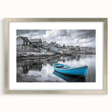 Framed wall art collection showcasing a serene harbor landscape design with a silver mat, perfect for enhancing modern home decor and adding an elegant touch.
