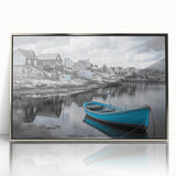 Framed acrylic wall art featuring a serene coastal harbor landscape with vibrant colors and intricate details, designed to enhance any modern living space.