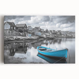 Stretched canvas wall art depicting a serene harbor landscape with vibrant colors and dynamic brush strokes, perfect for enhancing home decor aesthetics.