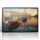 Framed acrylic wall art showcasing a serene harbor landscape design, featuring vibrant colors and intricate details, perfect for enhancing home decor and ambiance.