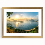 Elegant gold-framed wall art showcasing a serene harbor landscape, complete with a mat, perfect for enhancing home decor in contemporary spaces. Ideal for art enthusiasts.