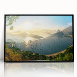 Framed acrylic wall art design showcasing a serene harbor landscape, featuring vibrant colors and intricate details, ideal for enhancing home decor.