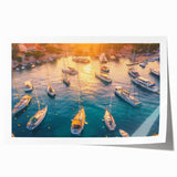 Rolling landscape harbor wall art print showcasing serene coastal scenery with vibrant colors, ideal for home decor. High-quality design emphasizes tranquility and nature.