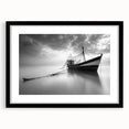 Framed wall art from the Landscapes Harbor Design 22 collection, showcasing a serene harbor scene with calming blue tones, set in a sleek black frame with a mat.
