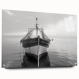 Acrylic glass wall art collection showcasing a vibrant harbor landscape design, featuring rich colors and intricate details, displayed from a side view with pins for hanging. Perfect for enhancing home decor with a nautical theme.