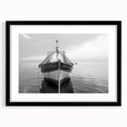 Black-framed wall art showcasing a serene harbor landscape design, complete with a white mat, perfect for enhancing home decor with a touch of elegance.